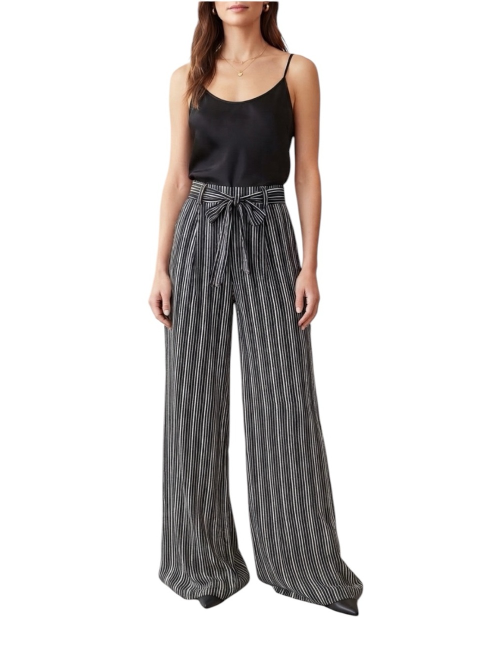Express Black and White Striped High-Waist Wide Leg Pants with Tie NWT Size 2